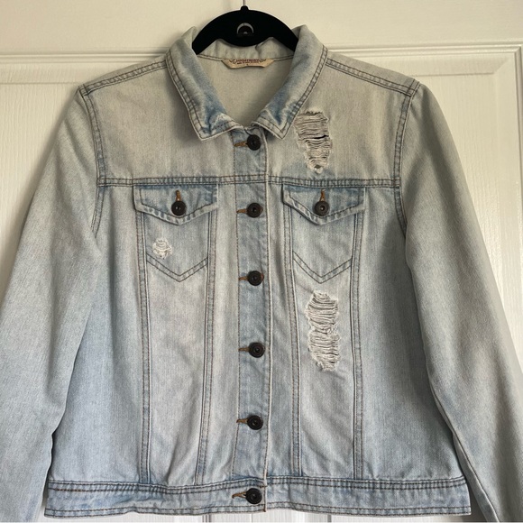 Hand Painted Light Wash Denim Jacket with Gold - Teen Large/Adult Small - Picture 2 of 9